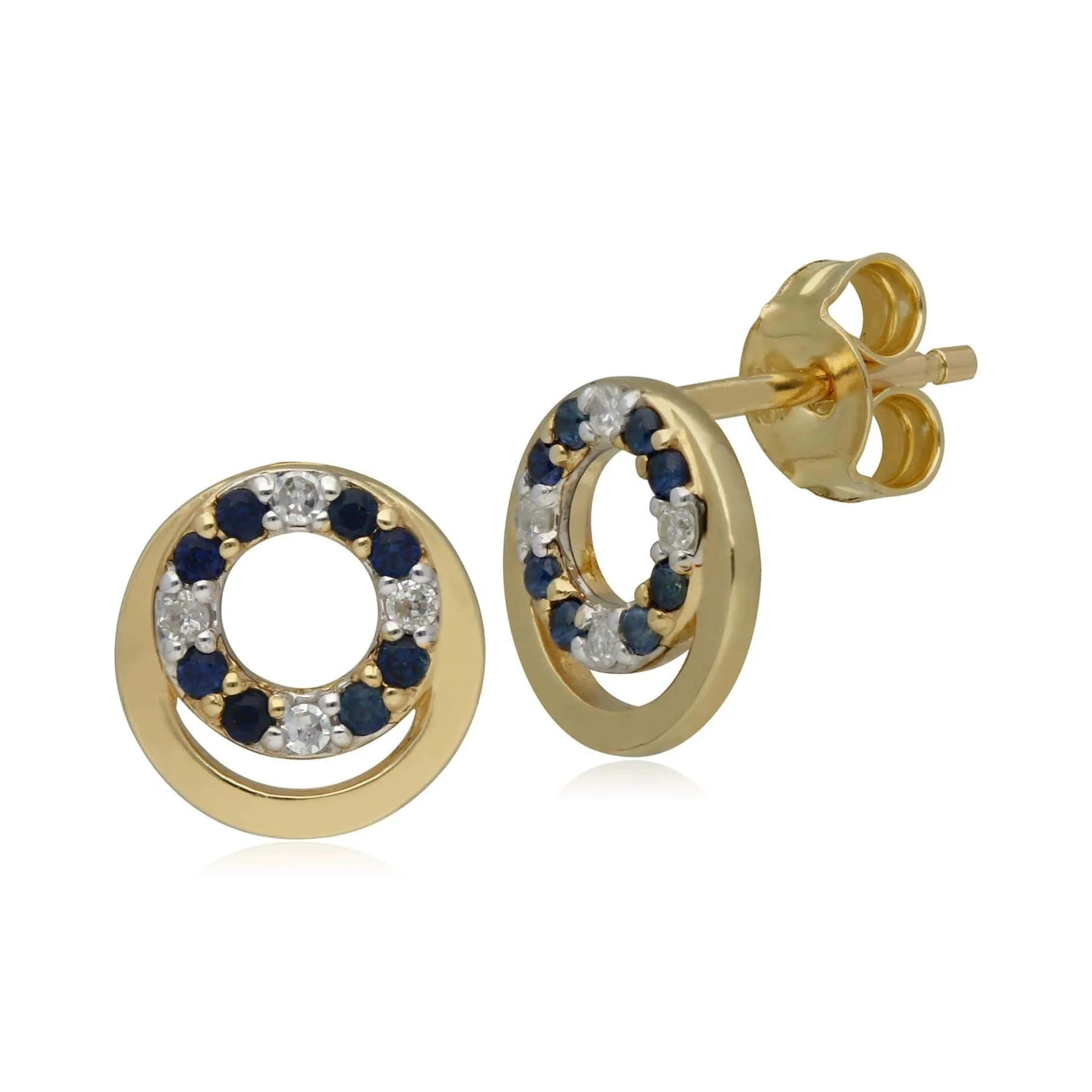 Classic Sapphire & Diamond Circle Stud Earrings in 9ct Yellow Gold sold by Gemondo Jewellery
