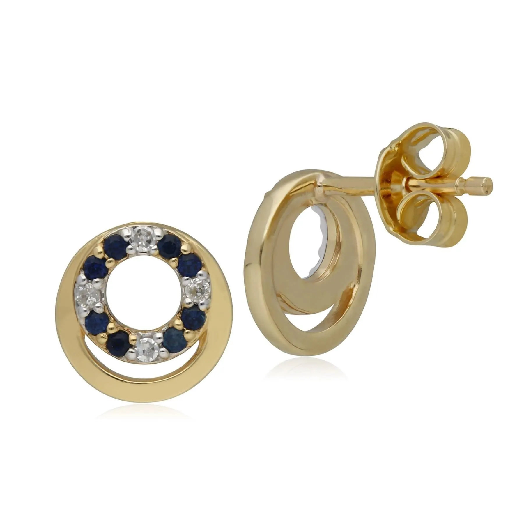 Classic Sapphire & Diamond Circle Stud Earrings in 9ct Yellow Gold sold by Gemondo Jewellery product image thumbnail 2