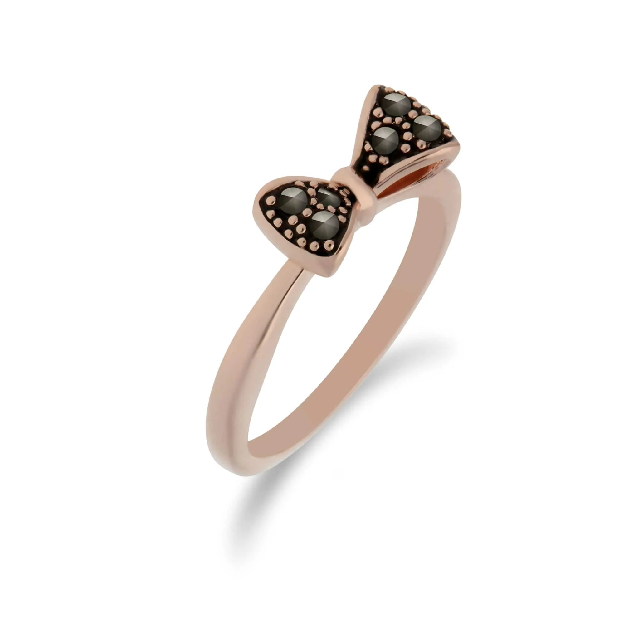Rose Gold Plated Round Marcasite Bow Design Ring in 925 Sterling Silver sold by Gemondo Jewellery product image thumbnail 2