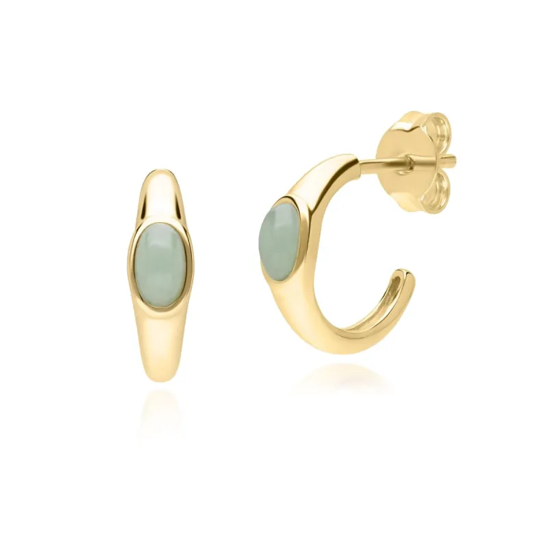 Modern Classic Oval Jade Green Hoop Earrings in 18ct Gold Plated Silver sold by Gemondo Jewellery