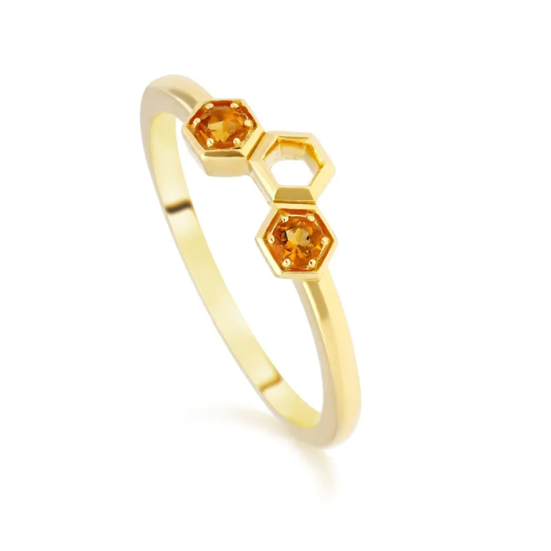 Honeycomb Inspired Citrine Stack Ring in 9ct Yellow Gold sold by Gemondo Jewellery