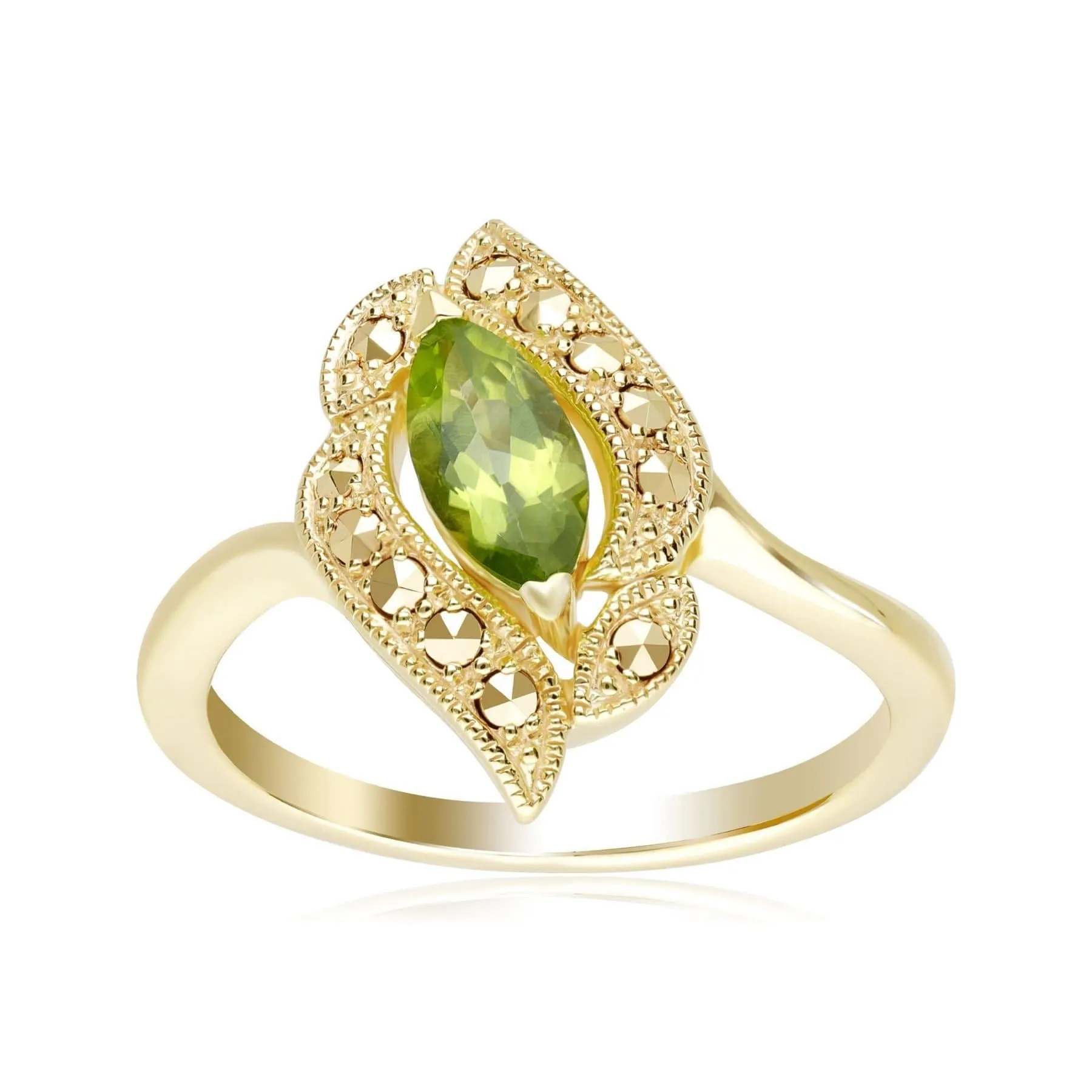 Art Nouveau Inspired Peridot & Marcasite Ring In Yellow Gold Plated Silver sold by Gemondo Jewellery product image thumbnail 3