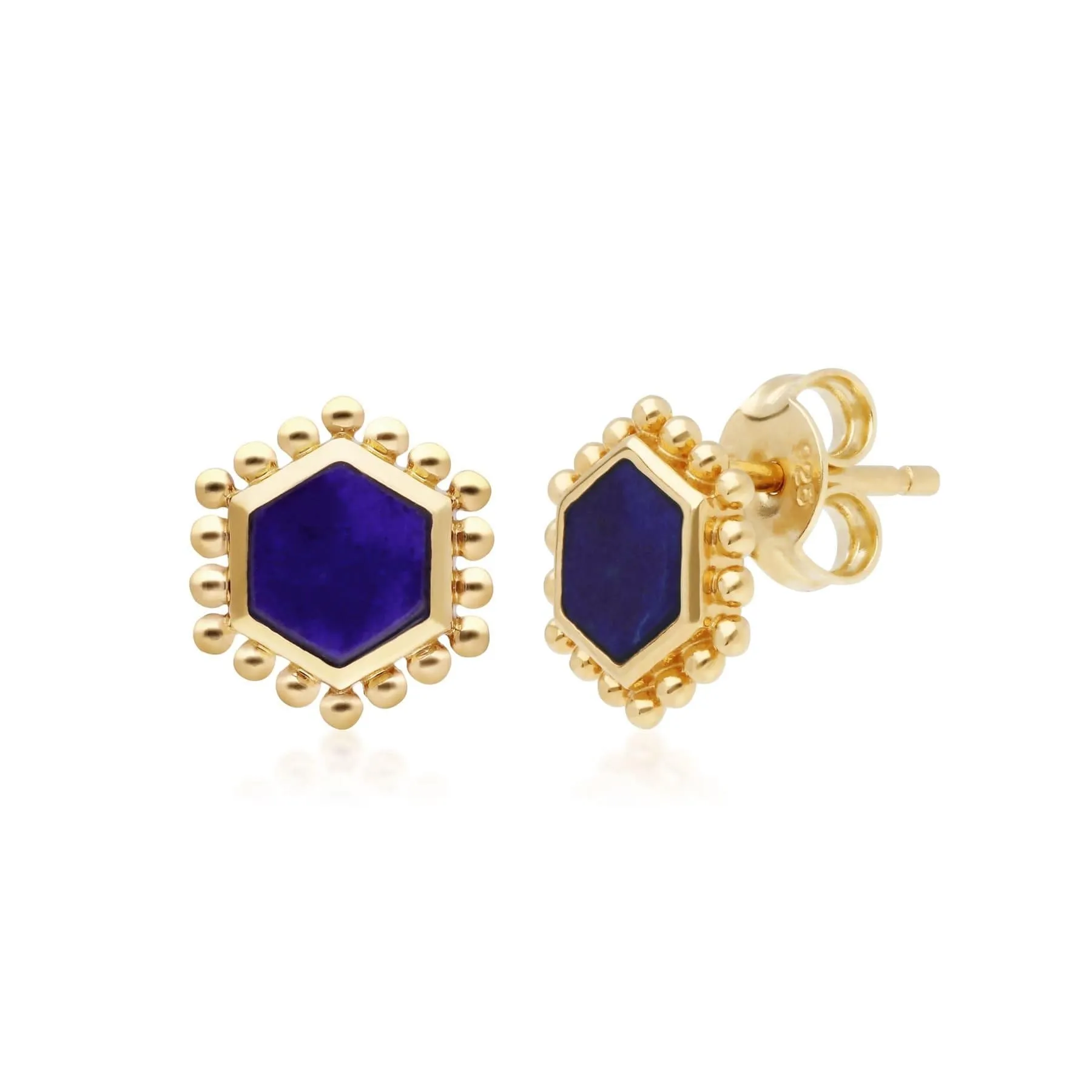 Lapis Lazuli Slice Stud Earrings in Yellow Gold Plated Sterling Silver sold by Gemondo Jewellery