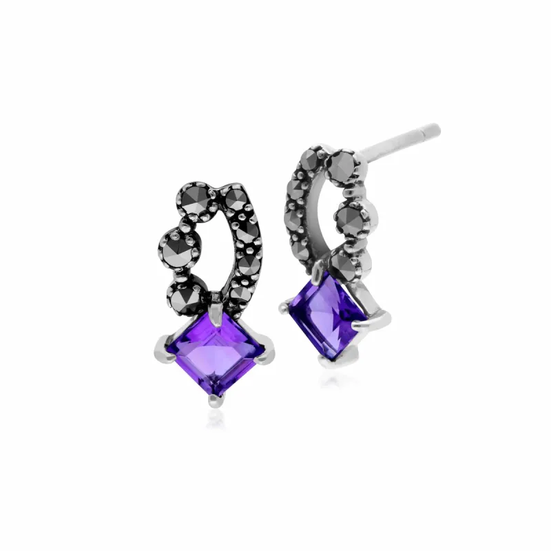 Gemondo Sterling Silver Amethyst & Marcasite Stud Earrings sold by Gemondo Jewellery