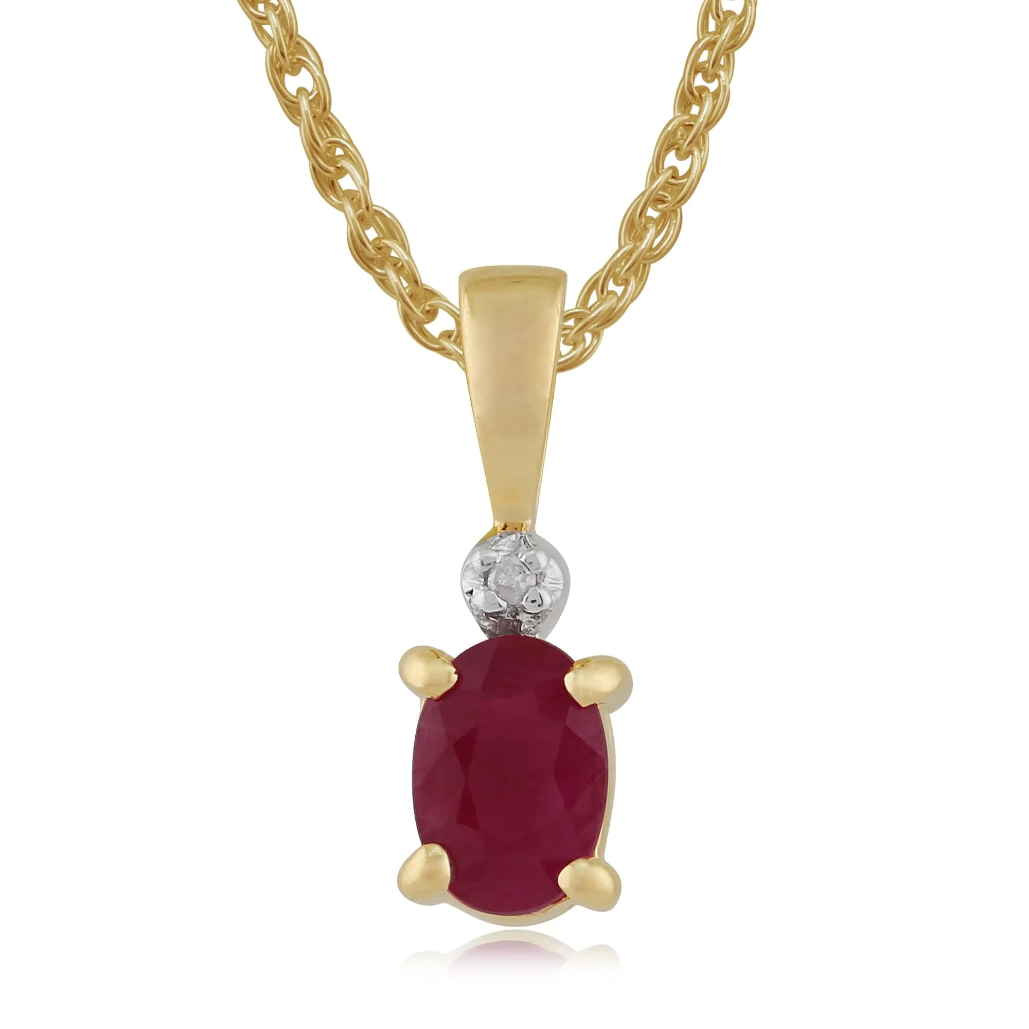 Classic Oval Ruby & Diamond Pendant in 9ct Yellow Gold sold by Gemondo Jewellery