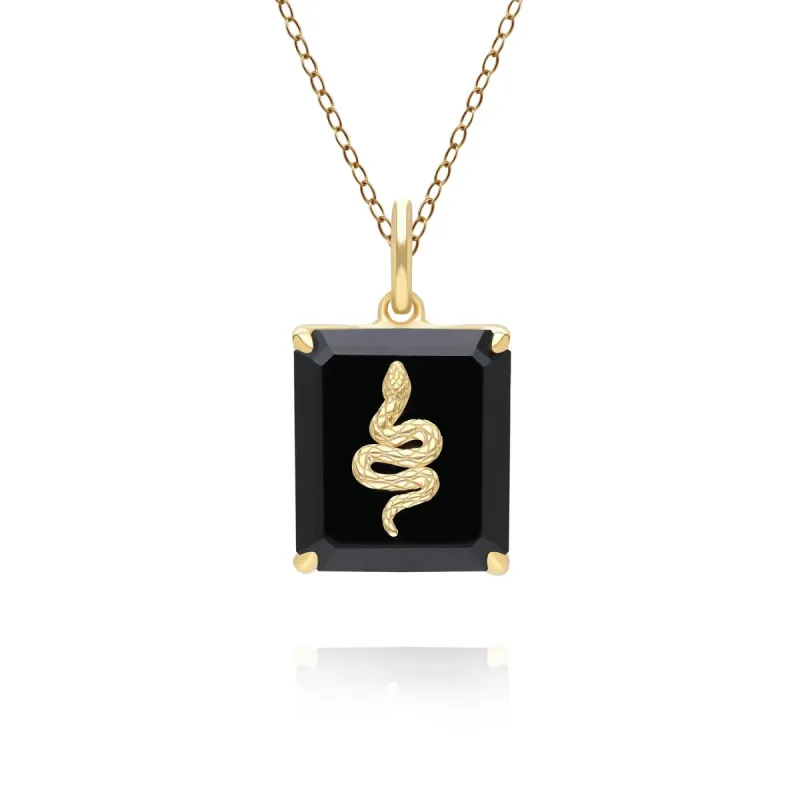 Grand Deco Black Onyx Snake Pendant in Gold Plated Sterling Silver sold by Gemondo Jewellery