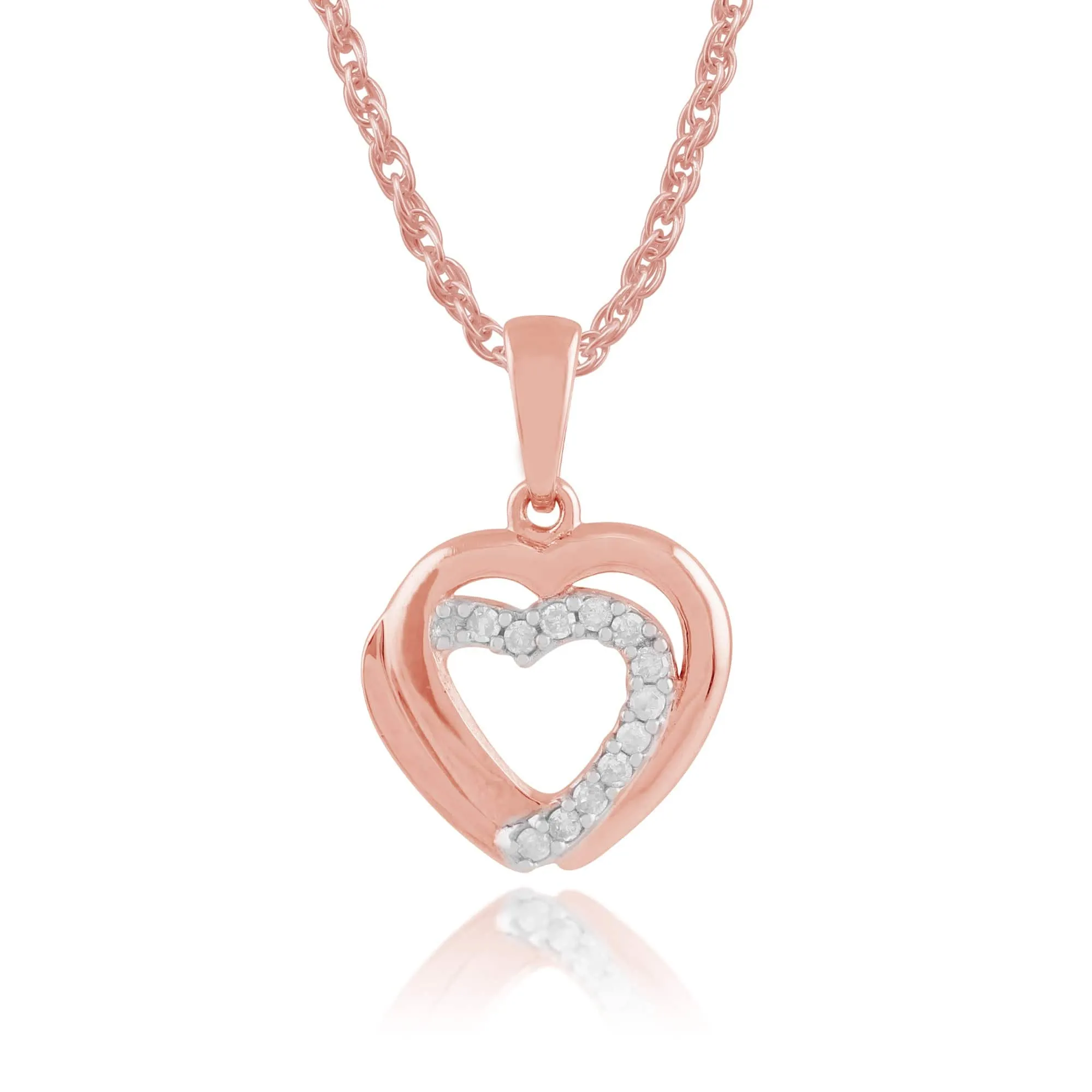 Classic Round Diamond Double Heart Drop Earrings & Pendant Set in 9ct Rose Gold sold by Gemondo Jewellery product image thumbnail 4