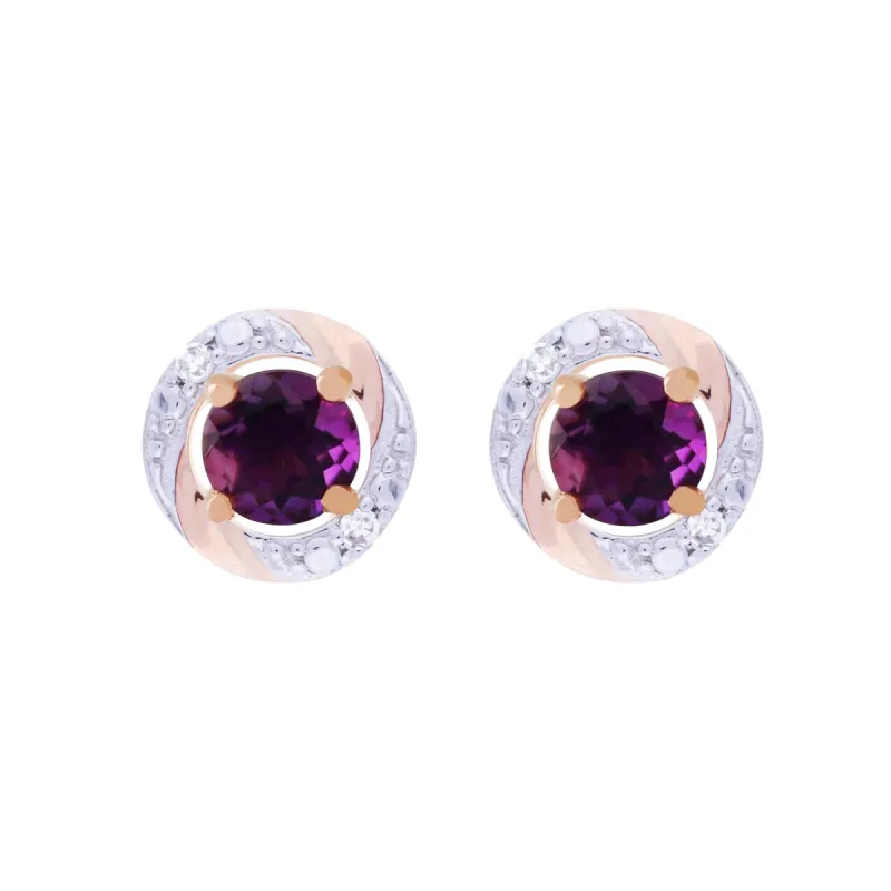 Classic Round Amethyst Stud Earrings with Detachable Diamond Round Earrings Jacket Set in 9ct Rose Gold sold by Gemondo Jewellery