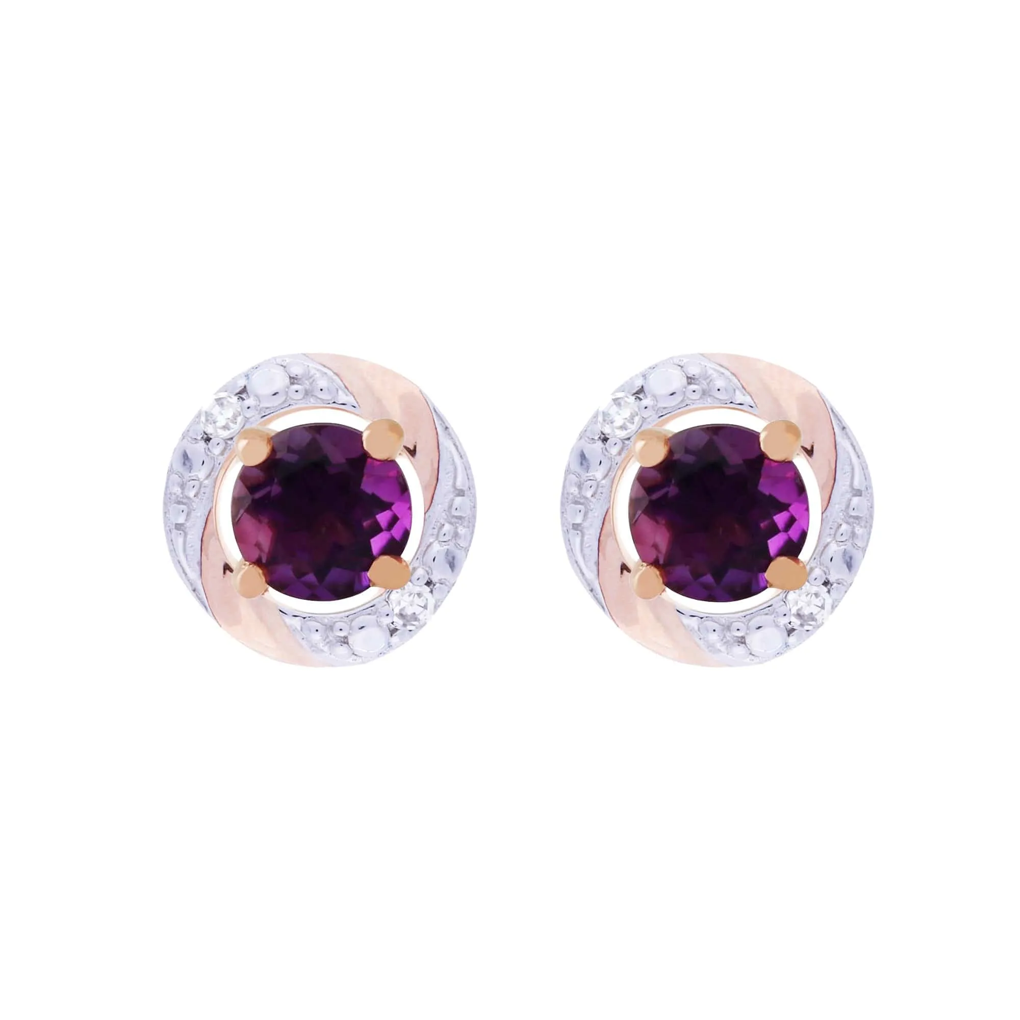 Classic Round Amethyst Stud Earrings with Detachable Diamond Round Earrings Jacket Set in 9ct Rose Gold sold by Gemondo Jewellery