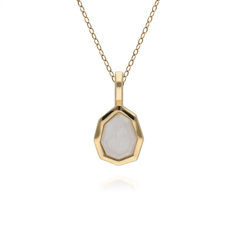 Irregular B Gem Rainbow Moonstone Pendant in Gold Plated Sterling Silver sold by Gemondo Jewellery