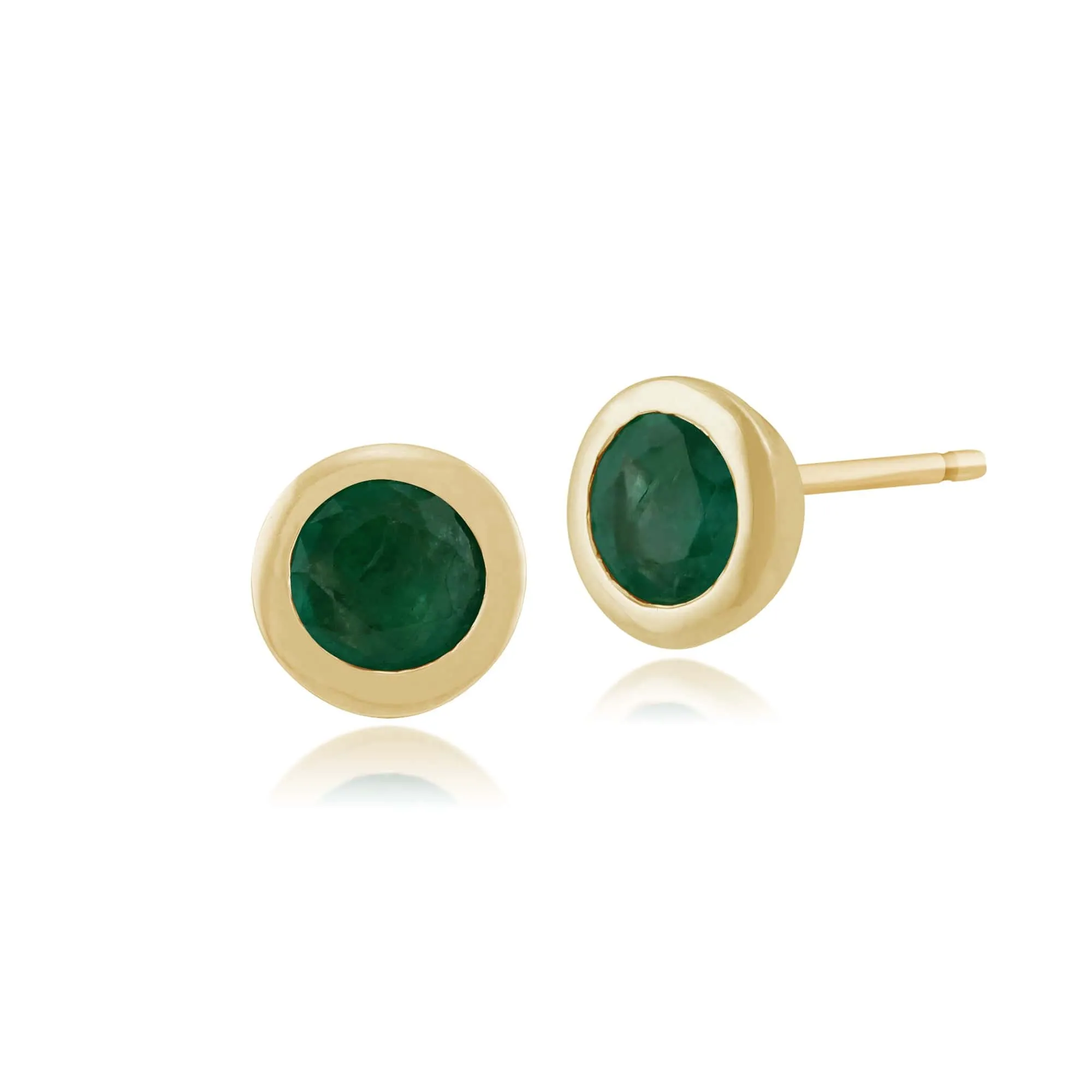 Classic Round Emerald Bezel Stud Earrings in 9ct Yellow Gold sold by Gemondo Jewellery