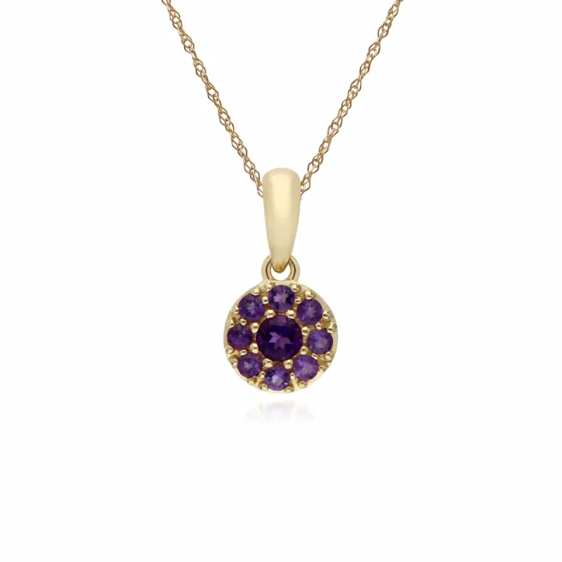 Gemondo 9ct Yellow Gold Amethyst Round Cluster Pendant on 45cm Chain sold by Gemondo Jewellery