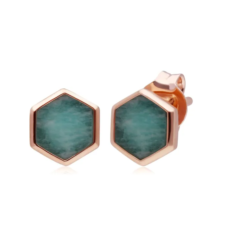 Micro Statement Amazonite Stud Earrings in Rose Gold Plated Silver sold by Gemondo Jewellery