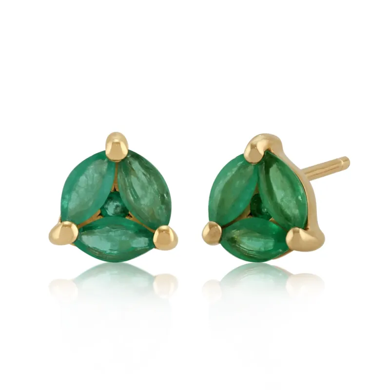 9ct Yellow Gold 0.83ct Emerald Contemporary Round Stud Earrings sold by Gemondo Jewellery