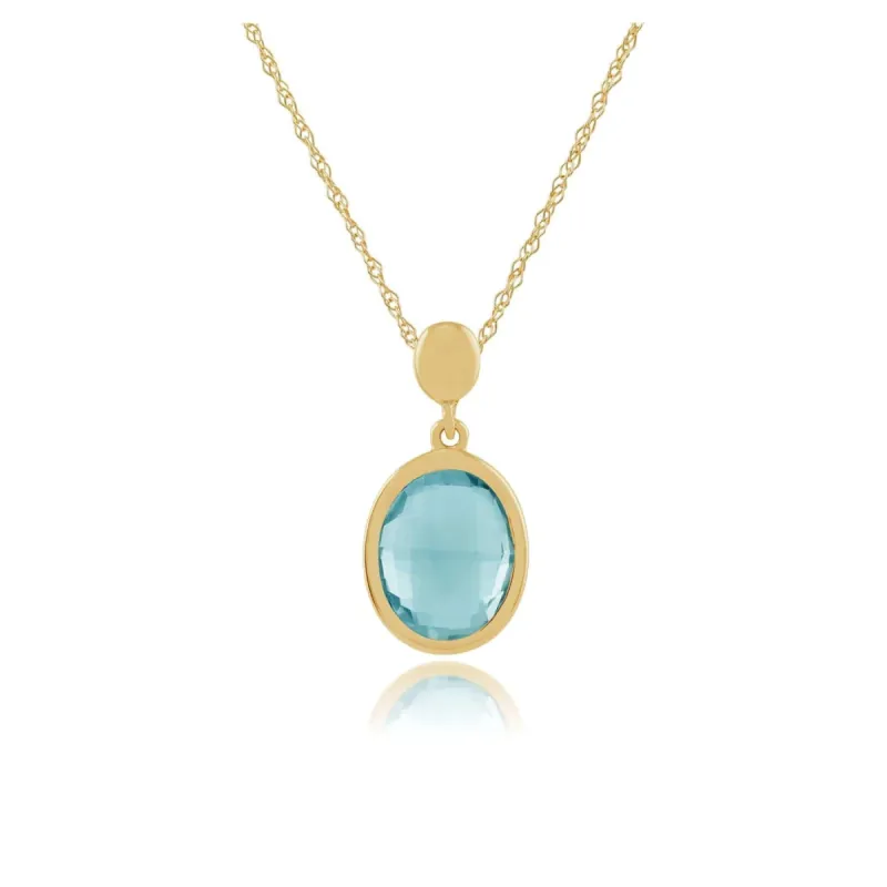 Oval Blue Checkerboard Topaz 9ct Yellow Gold Pendant on Chain sold by Gemondo Jewellery