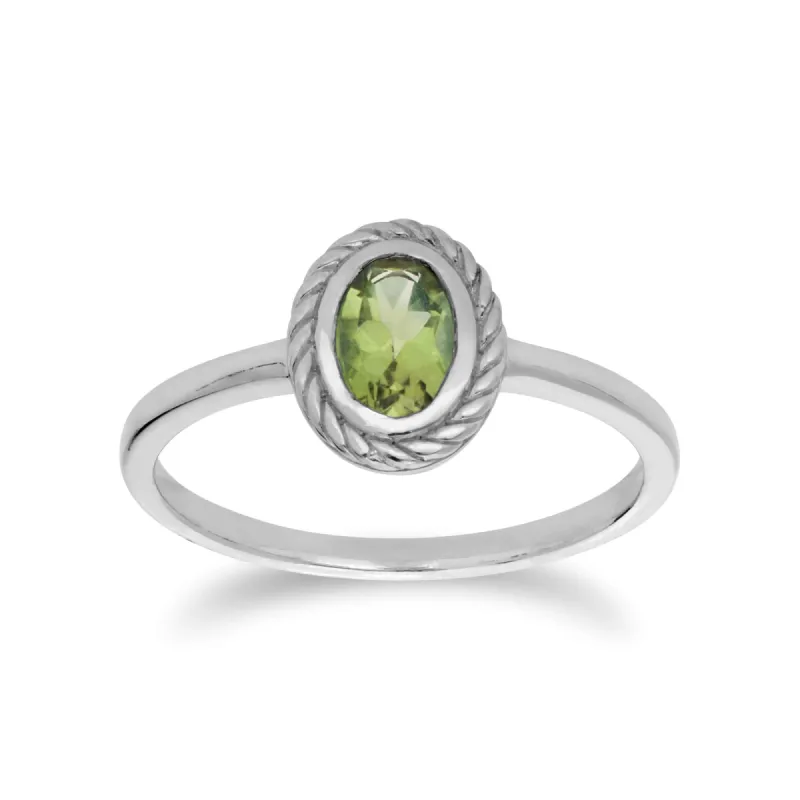 Classic Oval Peridot Rope Design Ring in 925 Sterling Silver sold by Gemondo Jewellery