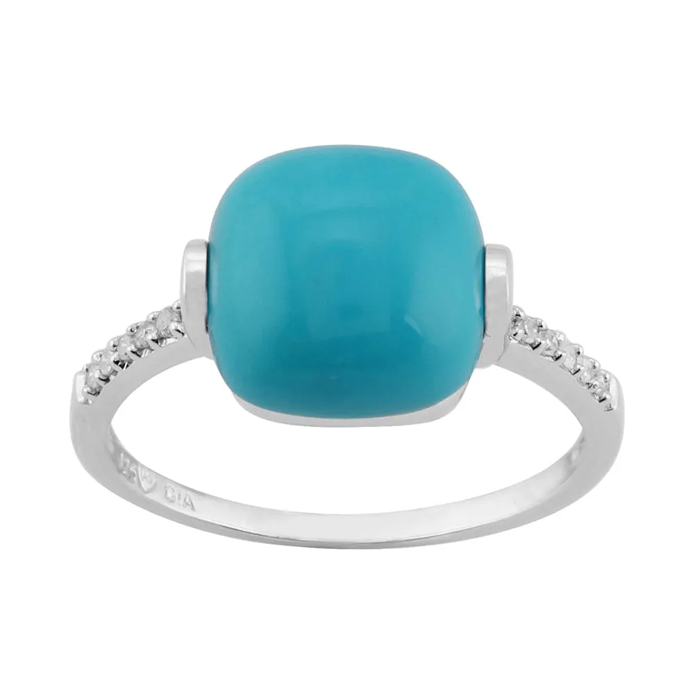 925 Sterling Silver 3.40ct Turquoise Cabochon & 6pt Diamond Single Stone Ring sold by Gemondo Jewellery