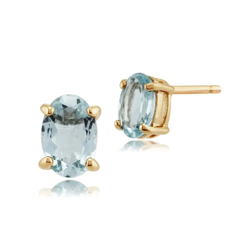 Classic Oval Aquamarine Stud Earrings in 9ct Yellow Gold sold by Gemondo Jewellery