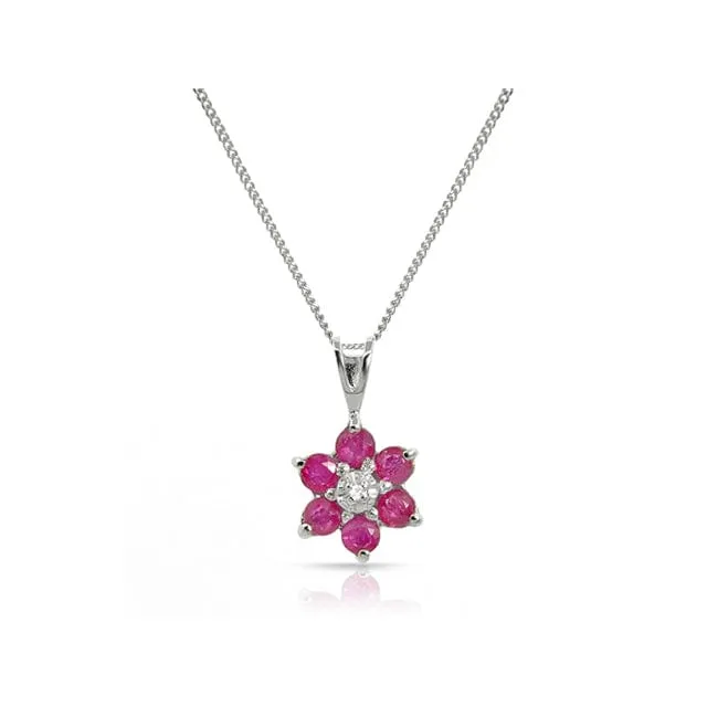 Floral Round Ruby & Diamond Flower Cluster Stud Earrings & Pendant Set in 9ct White Gold sold by Gemondo Jewellery product image thumbnail 4
