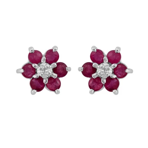 Floral Round Ruby & Diamond Flower Cluster Stud Earrings & Pendant Set in 9ct White Gold sold by Gemondo Jewellery product image thumbnail 2