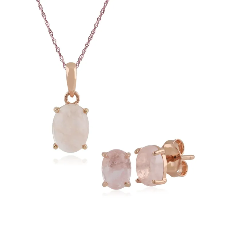 Rose Gold Plated Sterling Silver Milky Morganite Oval Stud Earrings & Necklace Set in 925 Sterling Silver sold by Gemondo Jewellery