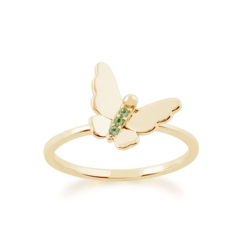 Gemondo 9ct Yellow Gold 0.02ct Peridot Stackable Butterfly Ring sold by Gemondo Jewellery