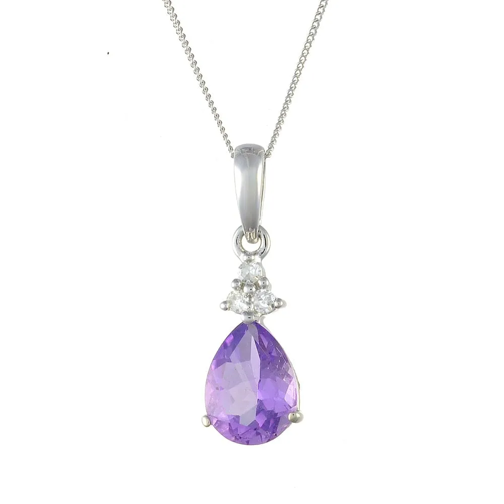 9ct White Gold 0.80ct Natural Amethyst & 4.5pt Diamond Pendant on Chain sold by Gemondo Jewellery