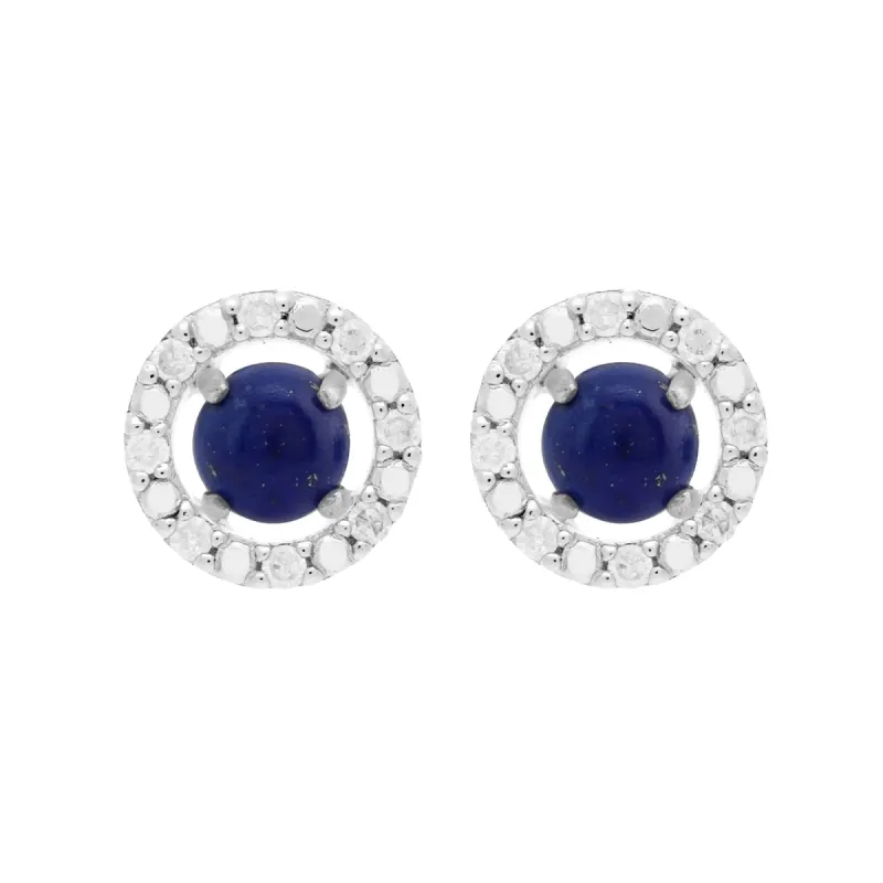 Classic Round Lapis Lazuli Stud Earrings with Detachable Diamond Round Ear Jacket in 9ct White Gold sold by Gemondo Jewellery