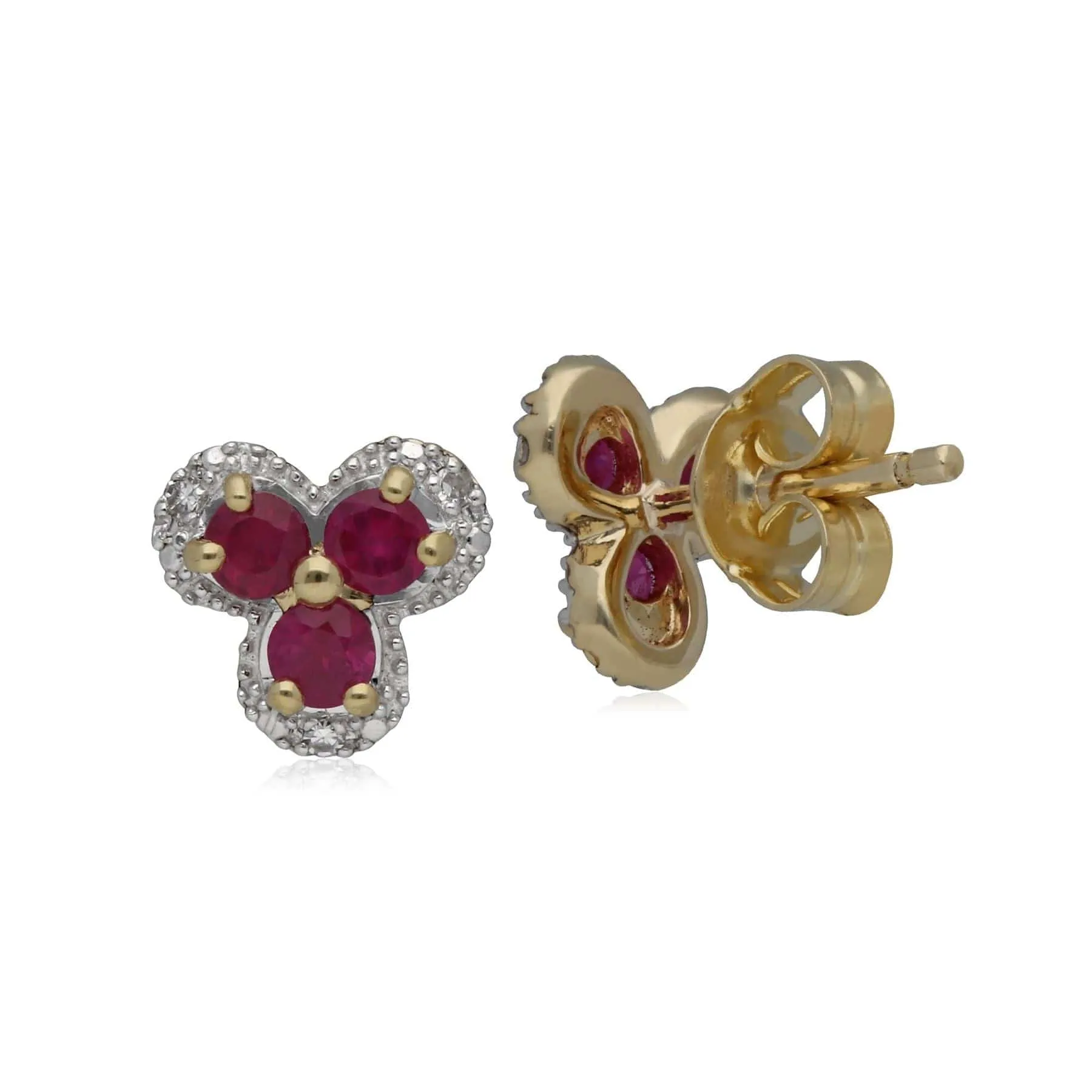 Classic Floral Ruby & Diamond Stud Earrings in 9ct Yellow Gold sold by Gemondo Jewellery product image thumbnail 2