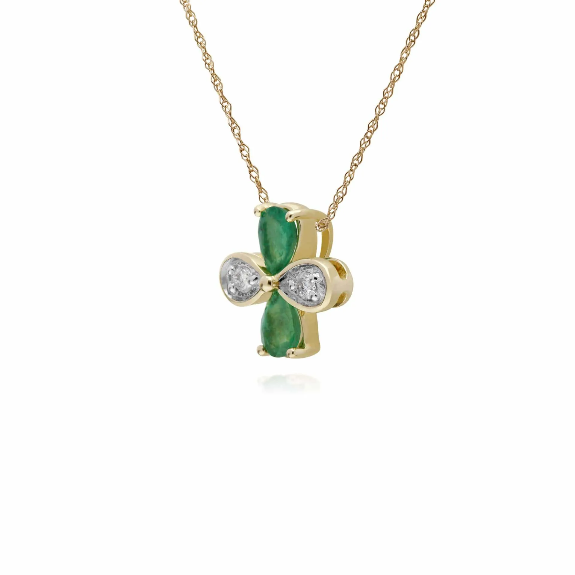 Gemondo 9ct Yellow Gold Emerald & Diamond Floral Pendant on 45cm Chain sold by Gemondo Jewellery product image thumbnail 2