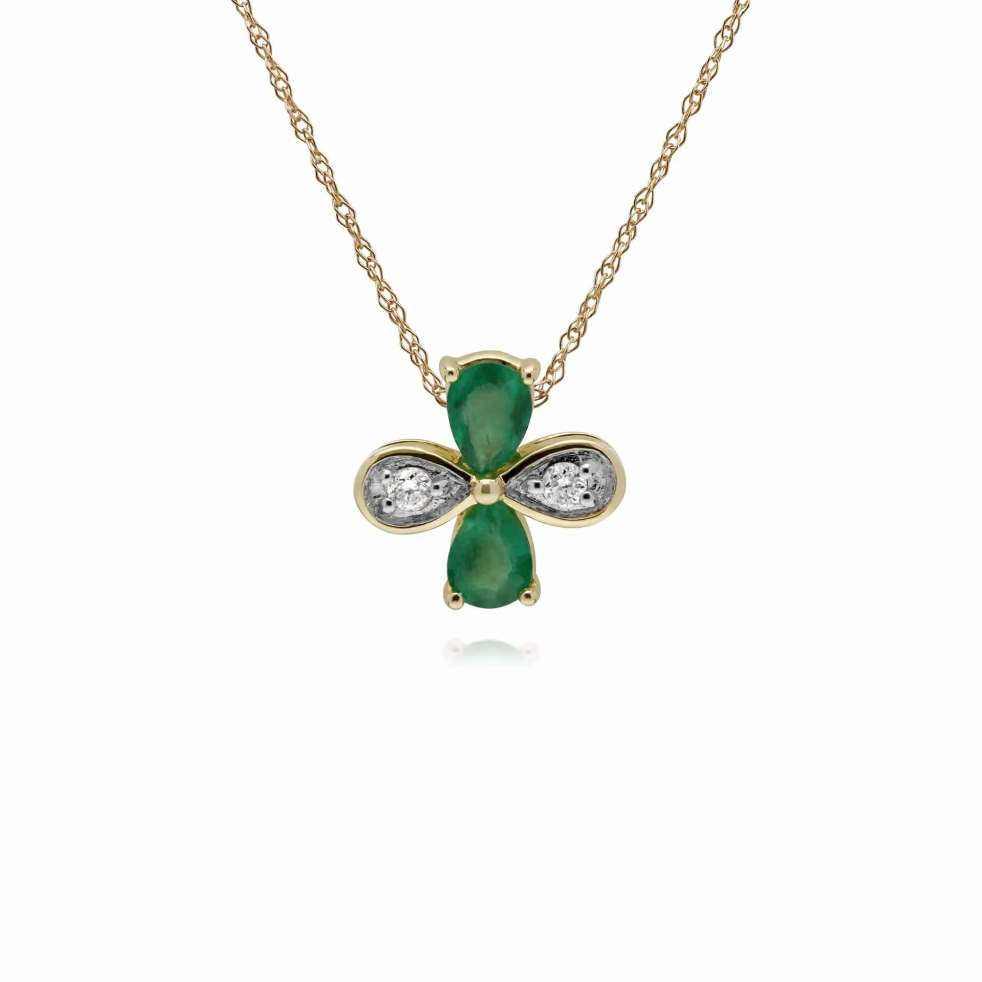 Gemondo 9ct Yellow Gold Emerald & Diamond Floral Pendant on 45cm Chain sold by Gemondo Jewellery