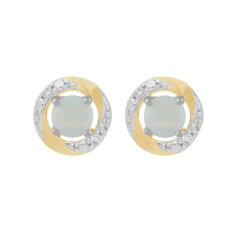 9ct White Gold Opal Stud Earrings with Detachable Diamond Halo Ear Jacket in 9ct Yellow Gold sold by Gemondo Jewellery