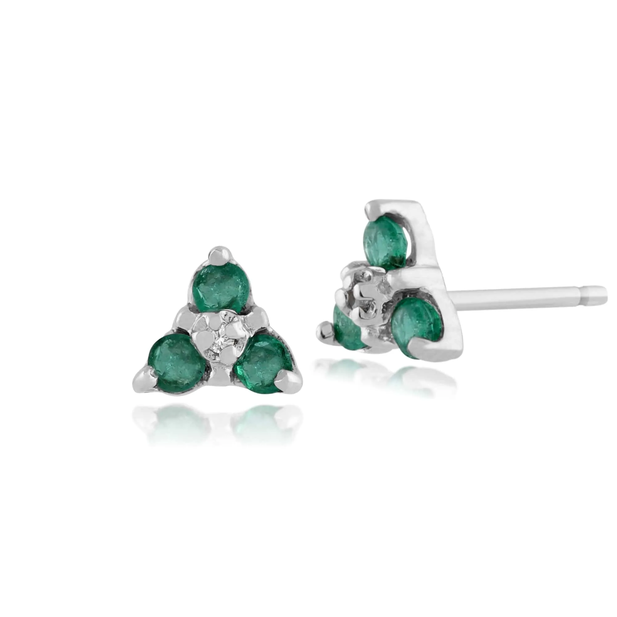 Classic Round Emerald & Diamond Cluster Stud Earrings in 9ct White Gold sold by Gemondo Jewellery