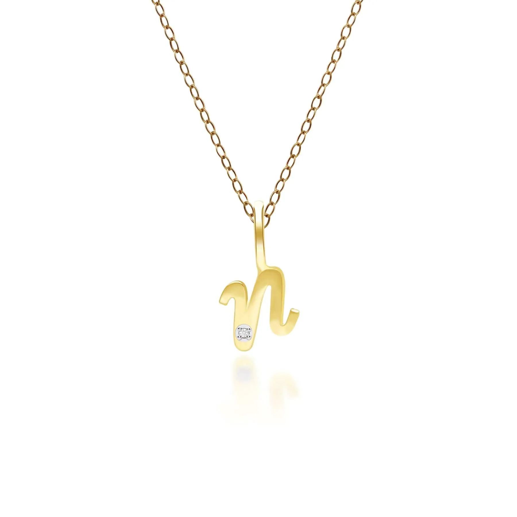 Alphabet Letter N Diamond pendant in 9ct Yellow Gold sold by Gemondo Jewellery