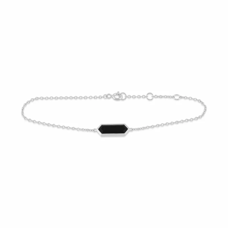 Geometric Hexagon Black Onyx Prism Bracelet in Sterling Silver sold by Gemondo Jewellery