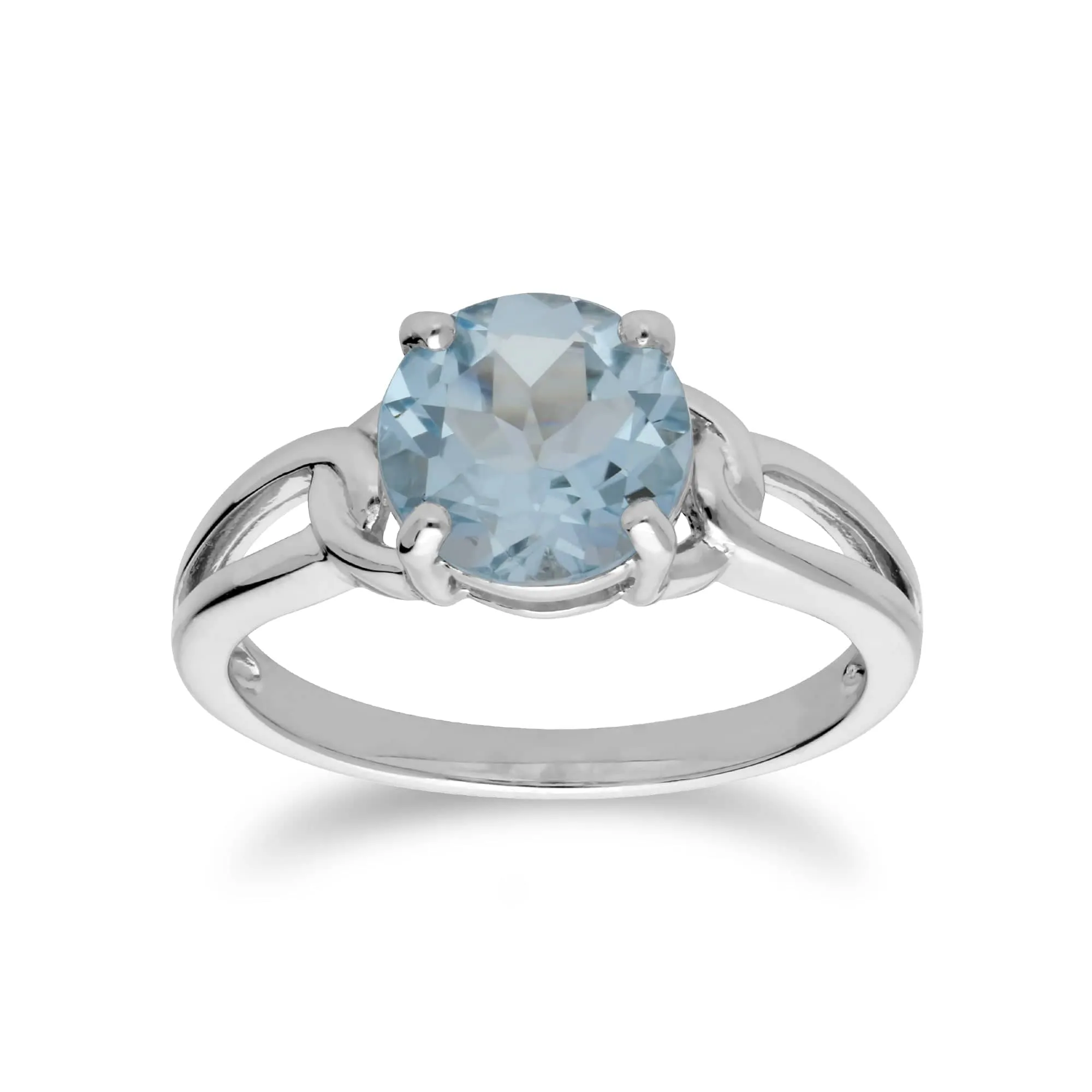 Classic Round Blue Topaz Split Shank Ring in 925 Sterling Silver sold by Gemondo Jewellery