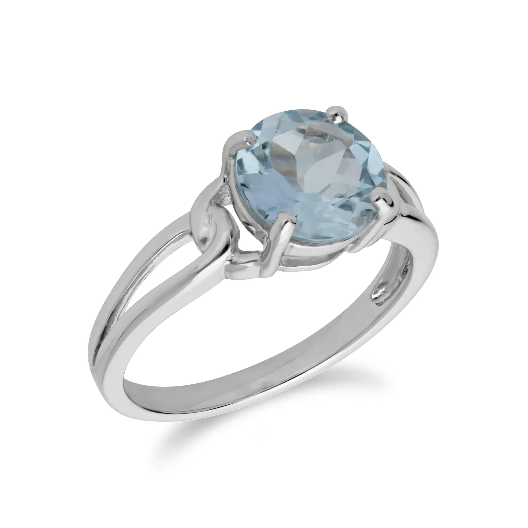 Classic Round Blue Topaz Split Shank Ring in 925 Sterling Silver sold by Gemondo Jewellery product image thumbnail 2