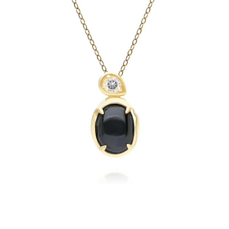 Irregular Oval Black Onyx & Topaz Pendant In 18ct Gold Plated SterlIng Silver sold by Gemondo Jewellery