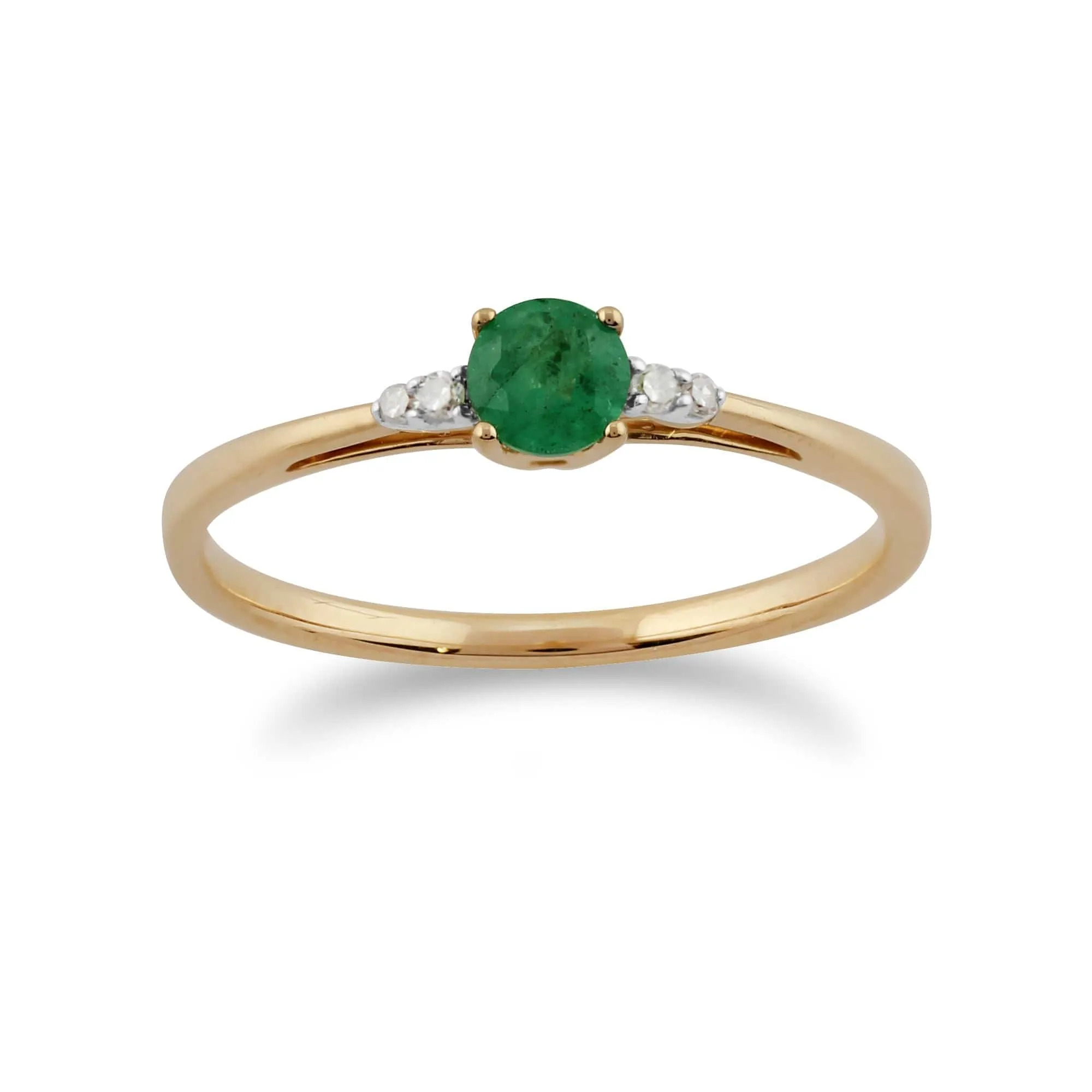 Classic Round Emerald & Diamond Ring in 9ct Yellow Gold sold by Gemondo Jewellery