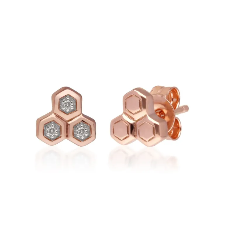 Diamond Trilogy Mismatched Stud Earrings in 9ct Rose Gold sold by Gemondo Jewellery