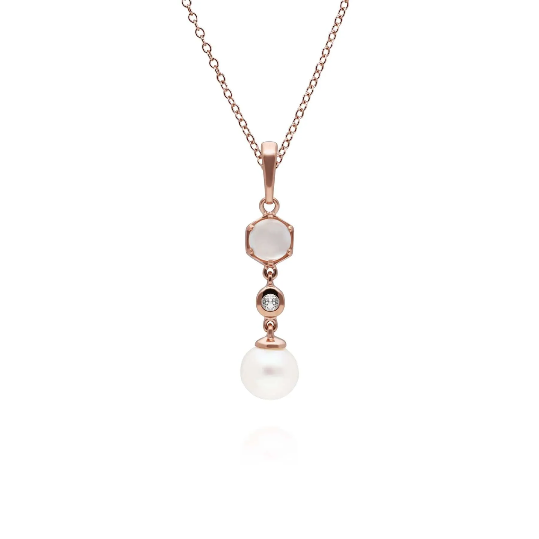 Modern Pearl, Moonstone & Topaz Drop Pendant in Rose Gold Plated Silver sold by Gemondo Jewellery