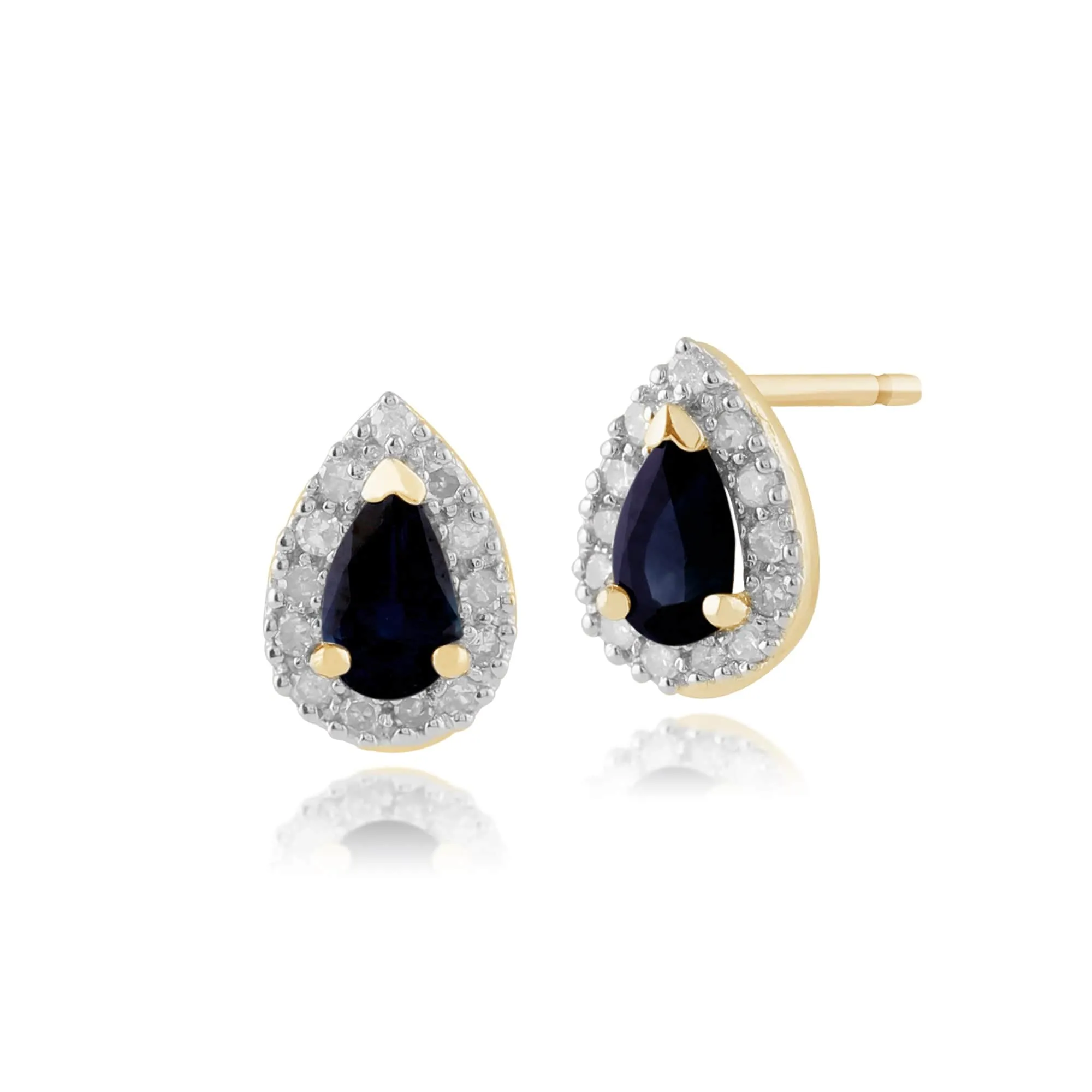 Classic Pear Sapphire & Diamond Halo Stud Earrings & Ring Set in 9ct Yellow Gold sold by Gemondo Jewellery product image thumbnail 2