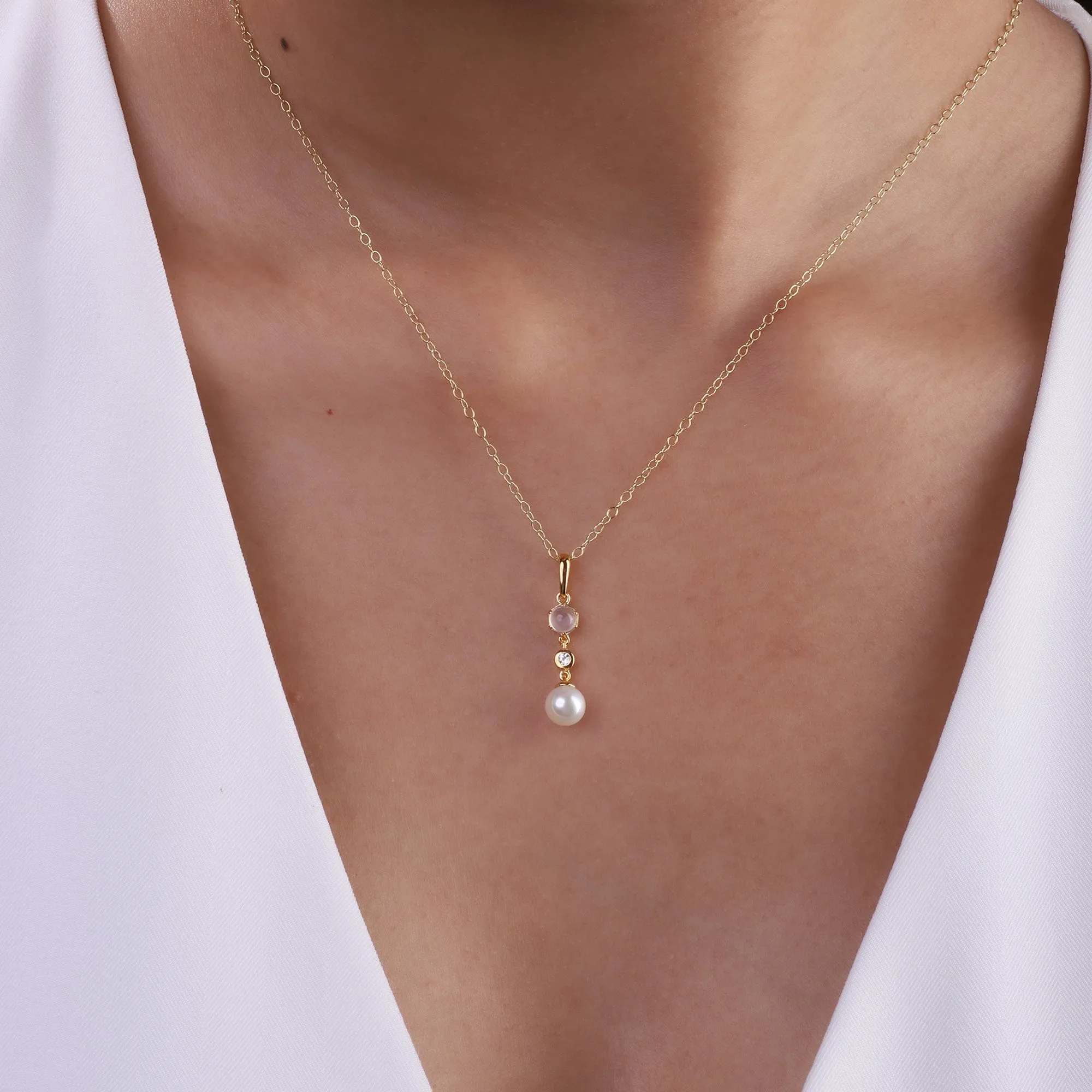 Modern Pearl, Moonstone & Topaz Drop Pendant in Rose Gold Plated Silver sold by Gemondo Jewellery product image thumbnail 2