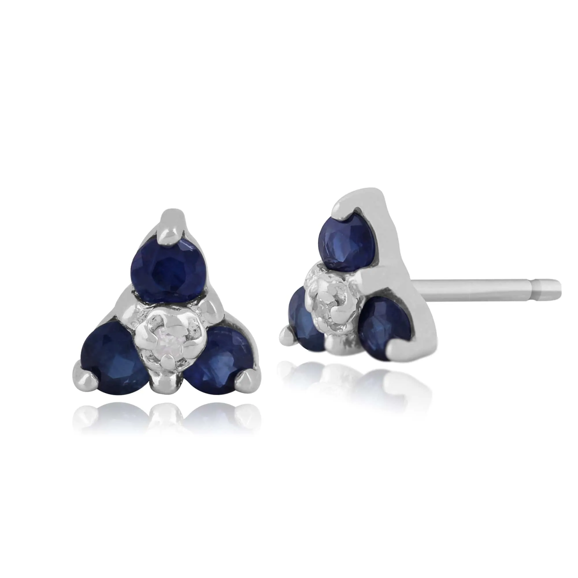 Classic Sapphire & Diamond Cluster Stud Earrings in 9ct White Gold sold by Gemondo Jewellery