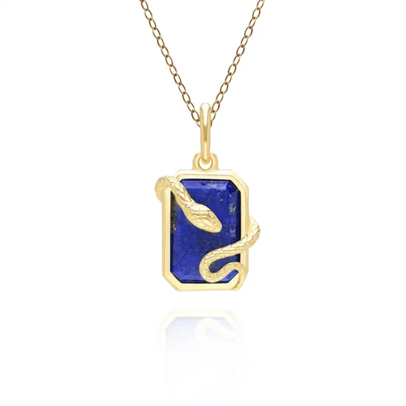 Grand Deco Lapis Lazuli Snake Wrap Pendant in Gold Plated Sterling Silver sold by Gemondo Jewellery