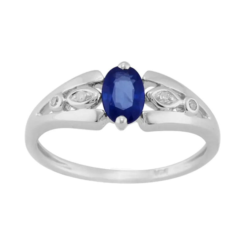 9ct White Gold 0.51ct Kanchanaburi Sapphire & Diamond Single Stone Ring sold by Gemondo Jewellery