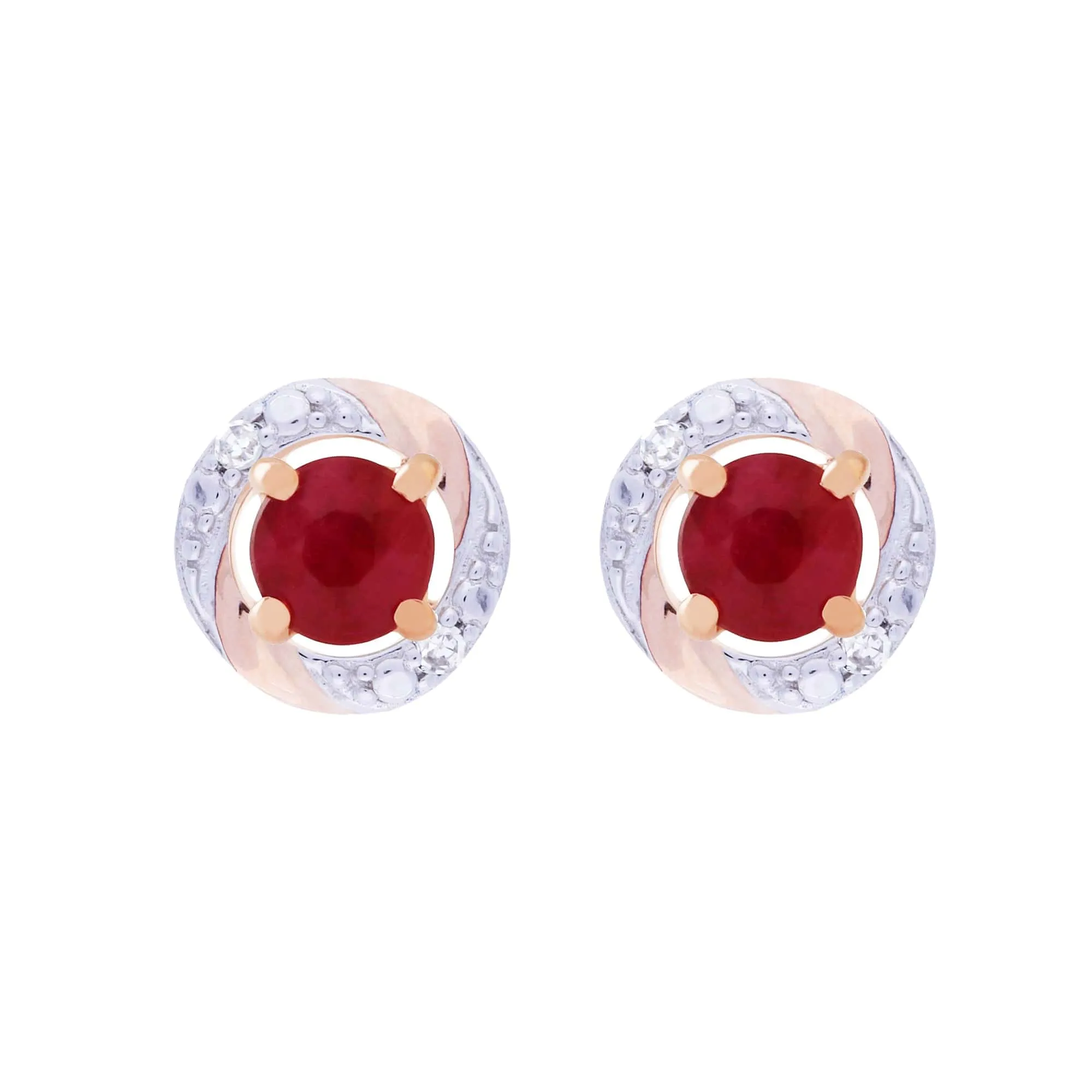 Classic Round Ruby Stud Earrings with Detachable Diamond Round Earrings Jacket Set in 9ct Rose Gold sold by Gemondo Jewellery