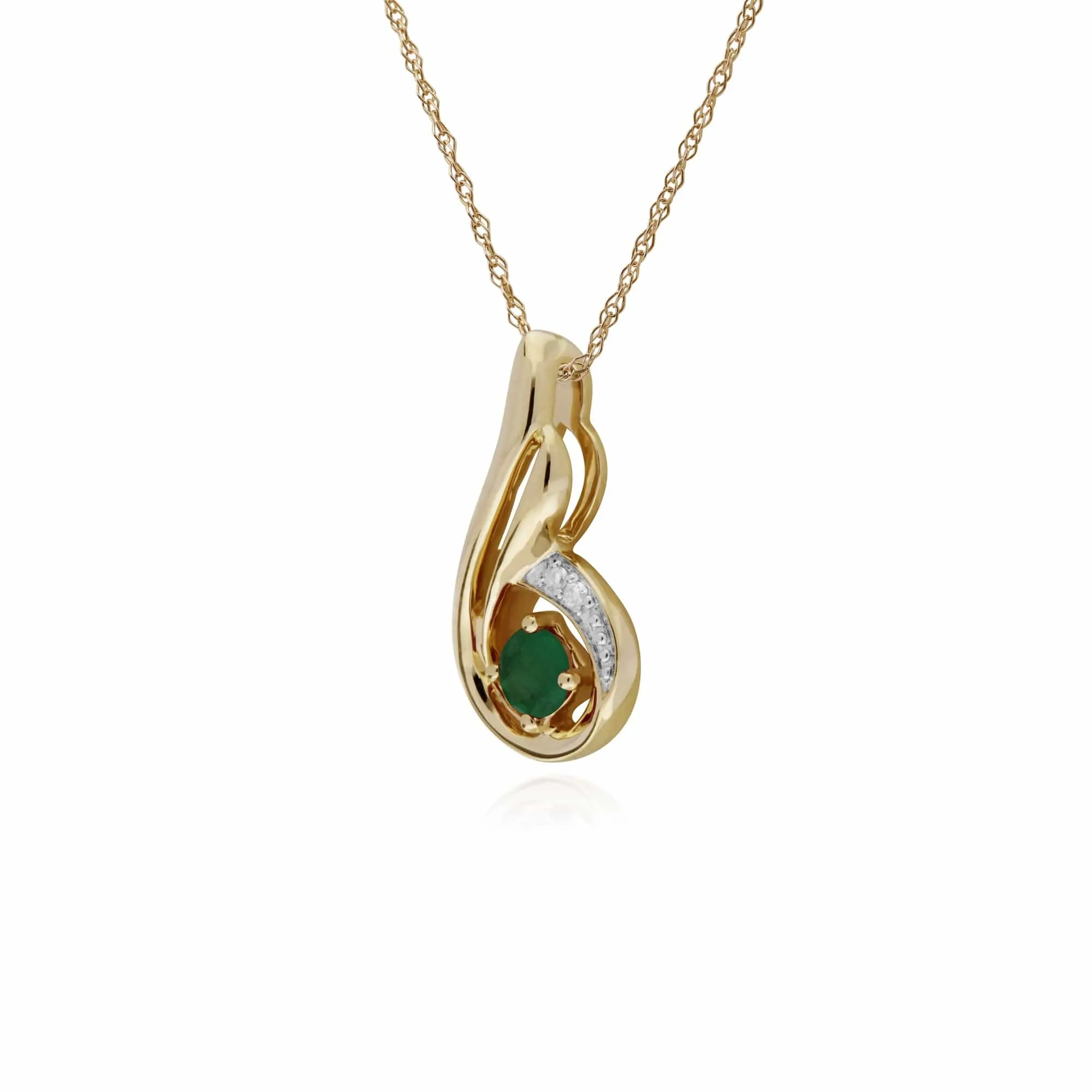 Classic Round Emerald & Diamond Spiral Drop Pendant in 9ct Yellow Gold sold by Gemondo Jewellery product image thumbnail 2