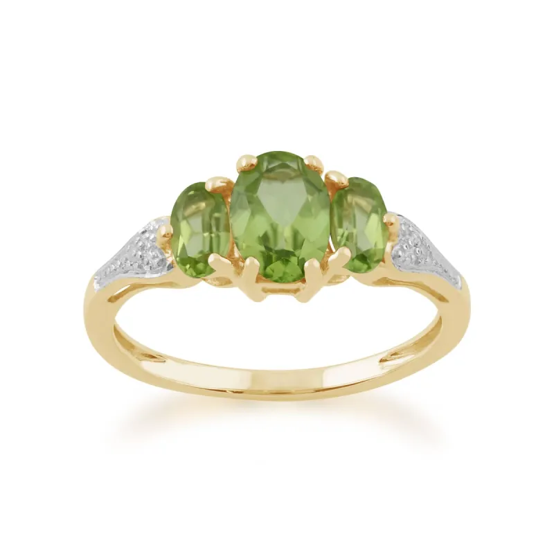 Gemondo 9ct Yellow Gold 1.33ct Peridot & Diamond Trilogy Ring sold by Gemondo Jewellery