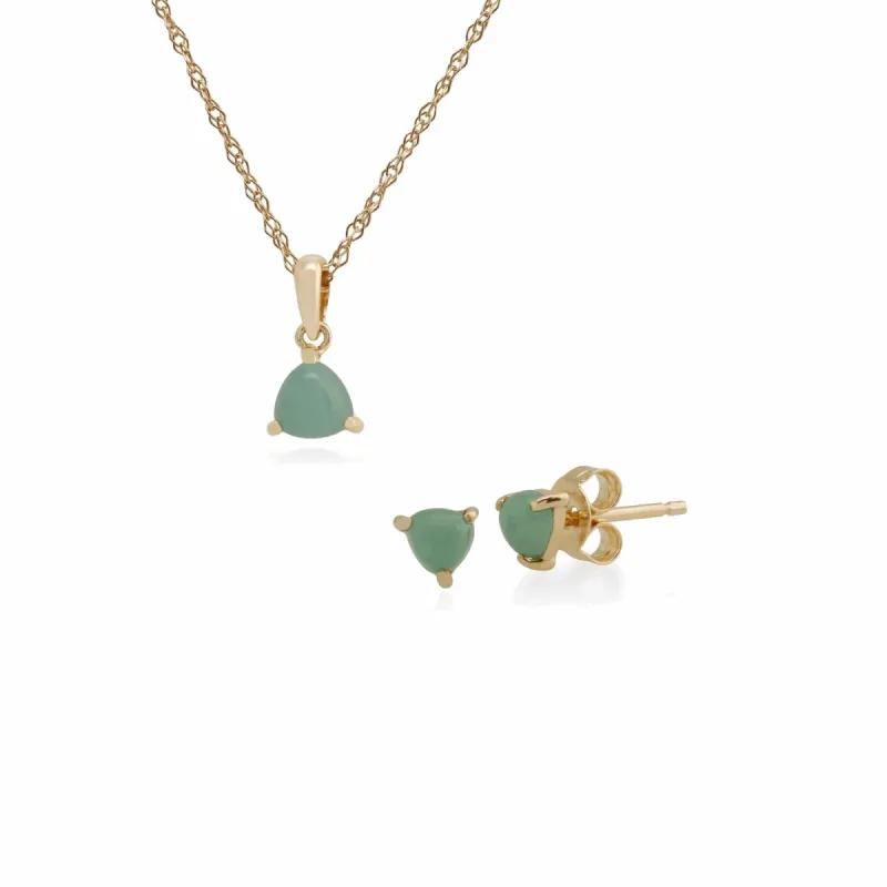Classic Triangle Jade Single Stone Stud Earrings & Pendant Set in 9ct Yellow Gold sold by Gemondo Jewellery